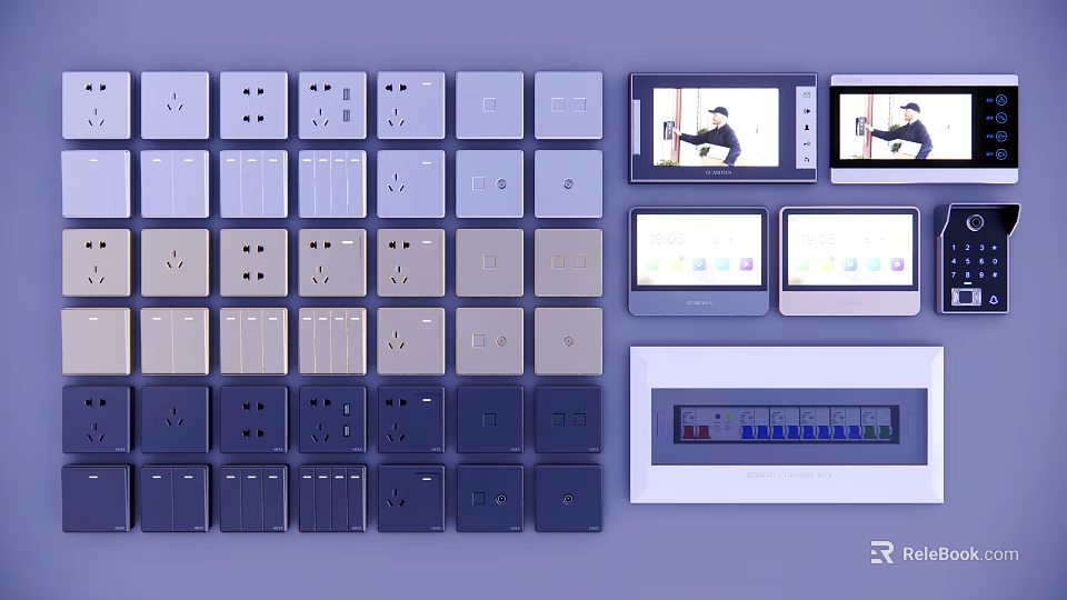 Modern Switch Panels In Various Colors With Smart Control Screens And Multiple Styles 3d model 