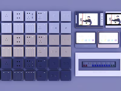 Modern Switch Panels In Various Colors With Smart Control Screens And Multiple Styles 3d model