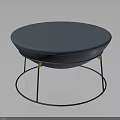 Round Blue Padded Stool With Metal Frame Circular Base And Orange Accents