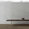 Modern Wooden Bench With Transparent Legs On Pebble Ground Against Gray Wall And Cylindrical Object