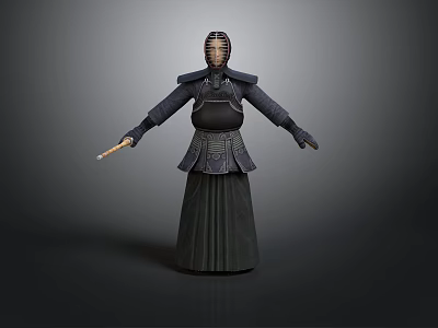 Samurai Armor Figure Holding Traditional Japanese Weapon in Detailed 3D Standing Model 3d model