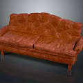 Elegant Vintage Orange Sofa With Tufted Buttons And Wooden Legs For Living Room