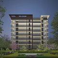 Modern Residential Building With Large Glass Windows And Lush Green Surroundings