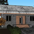 Light House Exterior With Dark Roof Wooden Door Steps Orange Leaved Tree And Green Shrubs
