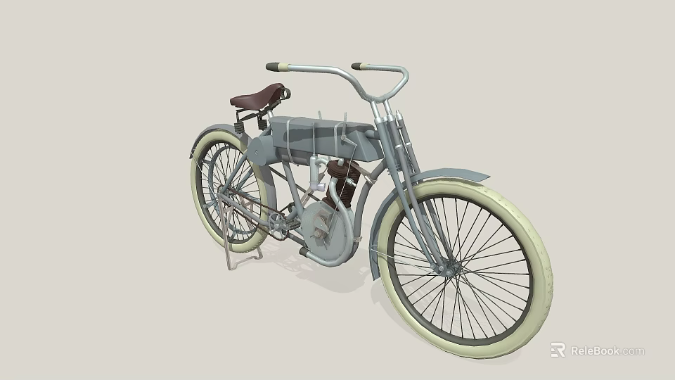 Vintage Bicycle With Metallic Frame Brown Leather Seat And Large Wheels 3d model 