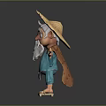 Cartoon Old Man Character With Straw Hat White Beard And Open Arms