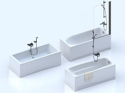 Modern White Bathtubs Design With Different Shapes Faucet Shower Fixture And Towel 3d model