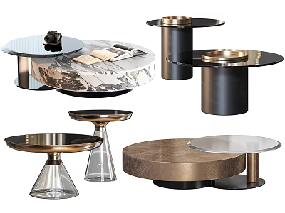 Modern Coffee Tables With Metal Bases Glass Tops And Marble Surfaces 3d model