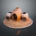 Handcrafted Clay Sculpture with Multiple Vessels and Circular Base Openings Design 3d model