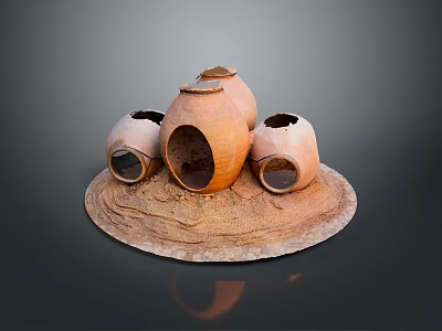 Handcrafted Clay Sculpture with Multiple Vessels and Circular Base Openings Design 3d model