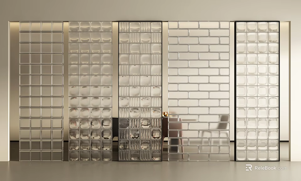 Modern Room Dividers with Glass Brick Grid and Brick Pattern Designs for Interior Spaces 3d model 