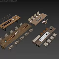 Various Wooden Dining Table Combinations With Matching Chairs And Tabletop Decorations