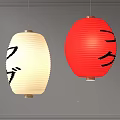 White and Red Paper Lantern Pendant Lights with Black Patterns for Interior Decor