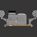 Vintage Film Projector With Wooden Base And Metal Reels On