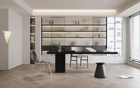 Modern Minimalist Study Light Luxury Door Wall Cabinet Cream 3d model