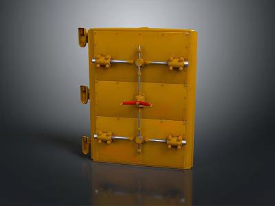 Yellow Industrial Gate With Bolted Frame And Red Central Lock Mechanism 3d model