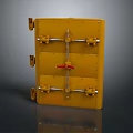 Yellow Industrial Gate With Bolted Frame And Red Central Lock Mechanism