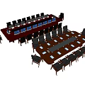 Professional Rectangular and Oval Conference Tables with Black Chairs Equipment and Documents 3d model