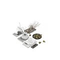Modern Minimalist Decorative Ornament Set with White Vase Dried Branches Glass Carafe Books and Pears
