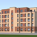 Modern Multi Story Residential Building With Red Brick And Beige Exterior Balconies And Large Windows