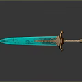 Glowing Blue Blade Sword With Golden Twisted Hilt On Black Background