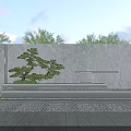 White Marble Feature Wall With Sculpted Pine Tree And Water Cascade In Garden Landscape