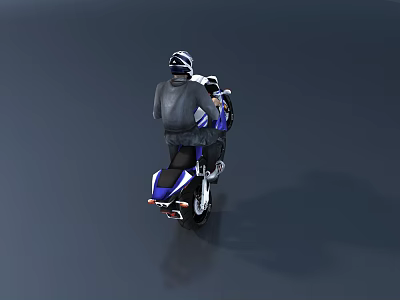 Modern Sporty Blue And White Motorcycle With Rider In Helmet On Sleek Surface 3d model