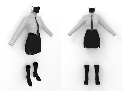 Black And White Formal Outfit With Shirt Tie Skirt Socks And Mask 3d model