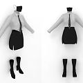 Black And White Formal Outfit With Shirt Tie Skirt Socks And Mask