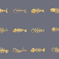 Multiple Golden Fish Skeleton Designs With Various Styles On Gray Background 3d model