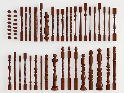 Wooden Railing Various Decorative Designs And Spindle Styles For Architecture 3d model