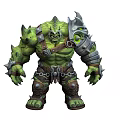 Green Muscular Fantasy Character And Fierce Spiked Metal Armor Creature With Chains