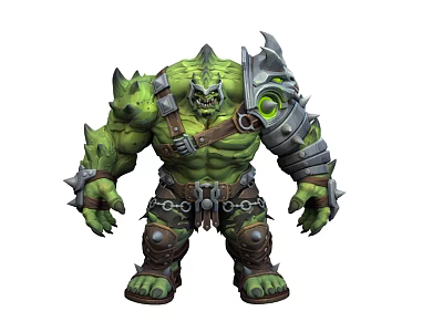 Green Muscular Fantasy Character And Fierce Spiked Metal Armor Creature With Chains 3d model