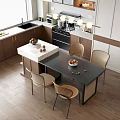 Elegant Modern Kitchen Interior With Island Counter Cabinets And Dining Chairs