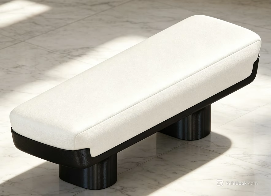 Modern Style Sofa Bench With White Cushion And Black Base On Marble Floor 3d model 