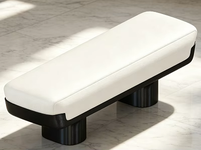 Modern Style Sofa Bench With White Cushion And Black Base On Marble Floor 3d model