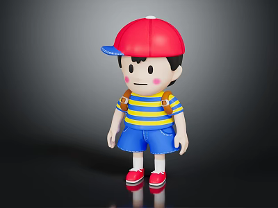 Cute Cartoon Character Wearing Red Cap Yellow Striped Shirt Blue Shorts Red Shoes And Backpack 3d model