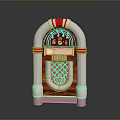 Vintage Jukebox With Red And White Retro Design And Decorative Details