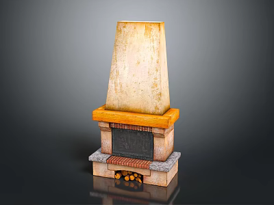 Rustic Stone Fireplace Design With Traditional Mantel And Wood Logs Inside Structure 3d model