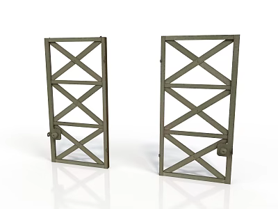 Two Metal Gates With Cross Design Structure And Hinges On White Background 3d model