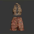 Sleeveless Zebra Pattern Vest And Red Cargo Shorts With Multiple Pockets For Daily Outfits