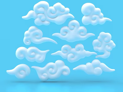 White Cloud Shaped Decorative Ornament Set on Blue Background for Home Decor 3d model
