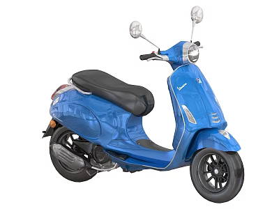 Blue Classic Scooter With Black Seat Round Headlight And Rearview Mirrors 3d model