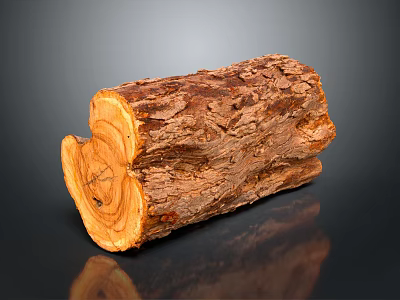 Natural Wooden Log With Cross Section Visible Growth Rings And Detailed Texture On Black Background 3d model