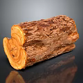 Natural Wooden Log With Cross Section Visible Growth Rings And Detailed Texture On Black Background