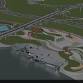 Aerial View of Scenic Riverfront Landscape With Bridge Road Network and Ship Structure