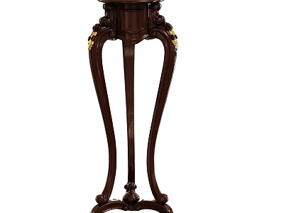 Elegant Traditional Wooden Plant Stand With Carved Details Curved Legs And Round Top Design 3d model