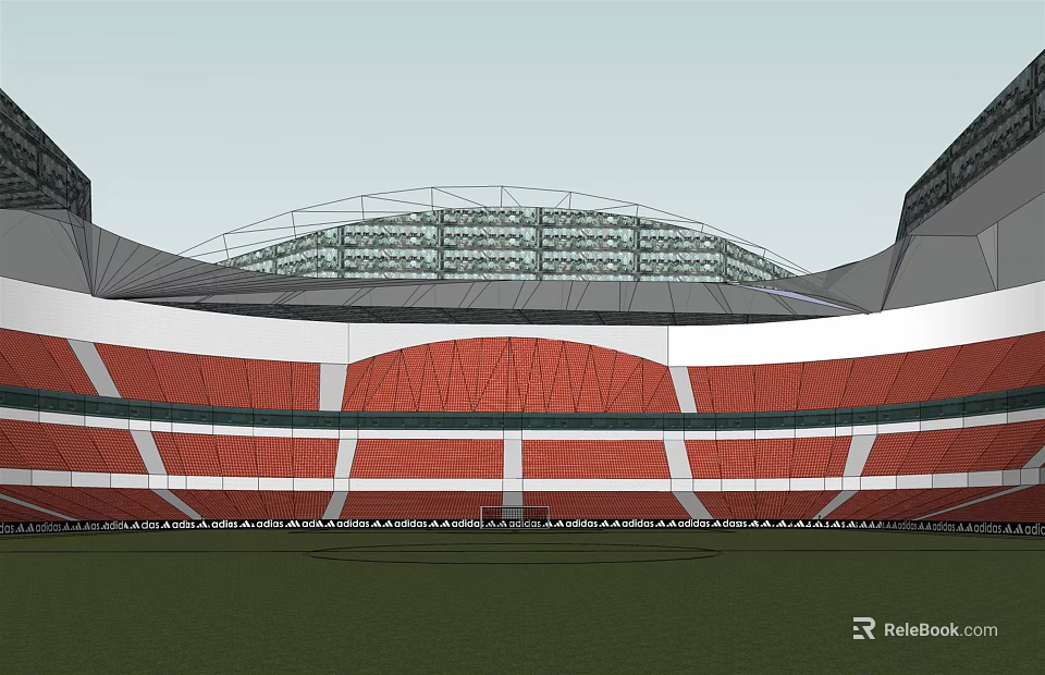 Modern Stadium Architecture Featuring Red And White Seating With Large Steel Roof Structure 3d model 