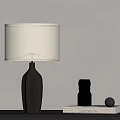 Modern Table Lamp with Dark Brown Angular Base White Fabric Shade and Decorative Sculpture 3d model