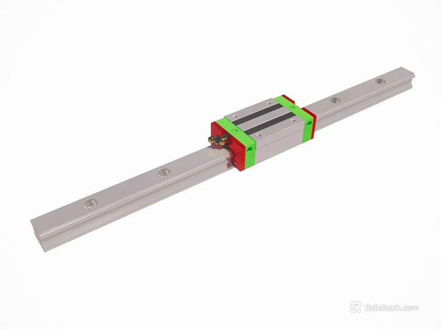 Linear Guide Rail With Aluminum Track And Green Red Slider Components 3d model 